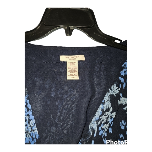 Covington mock wrap blouse with side zipper, blue, 22W - Picture 4 of 7